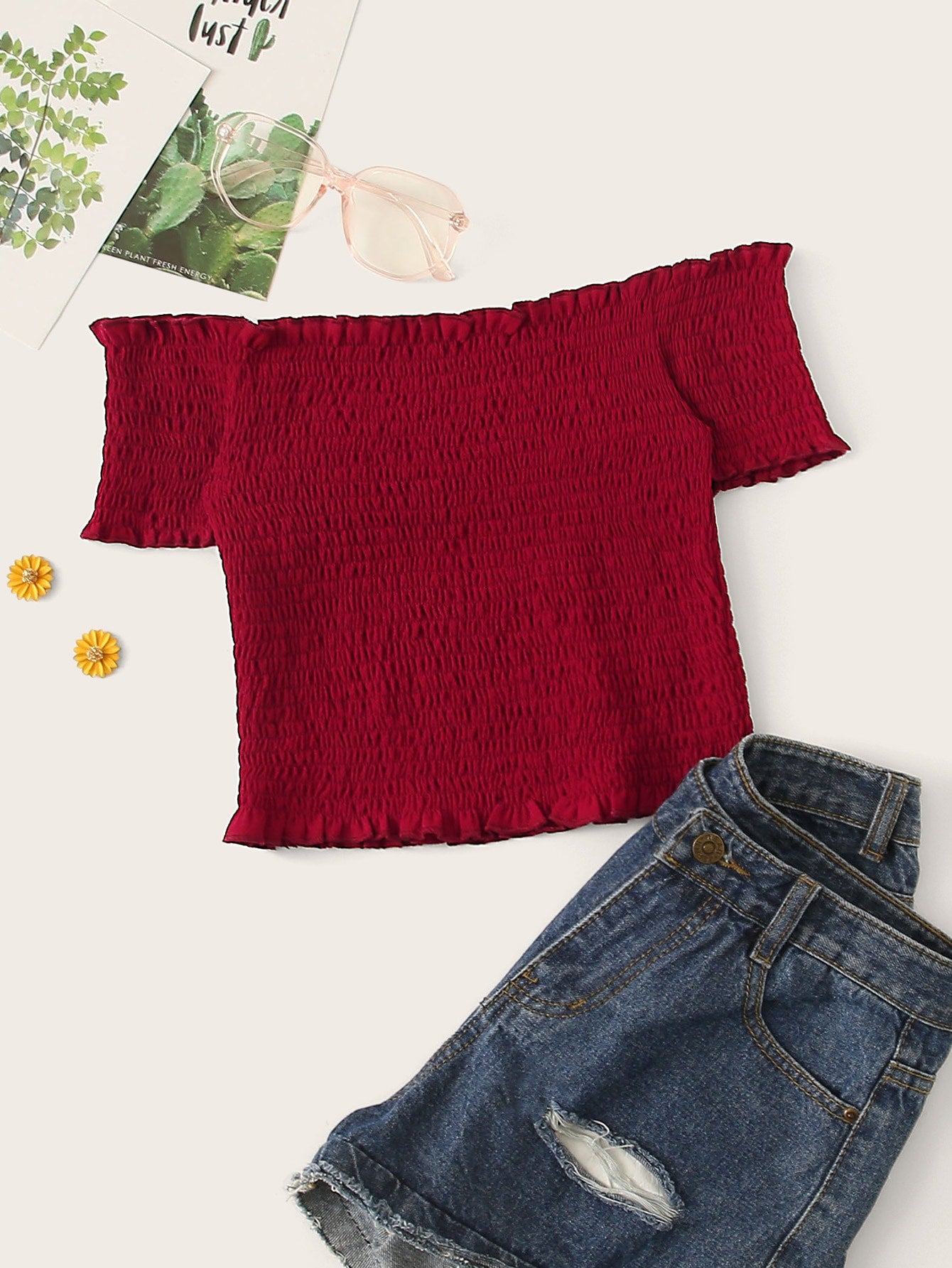 Off The Shoulder Shirred Crop Top