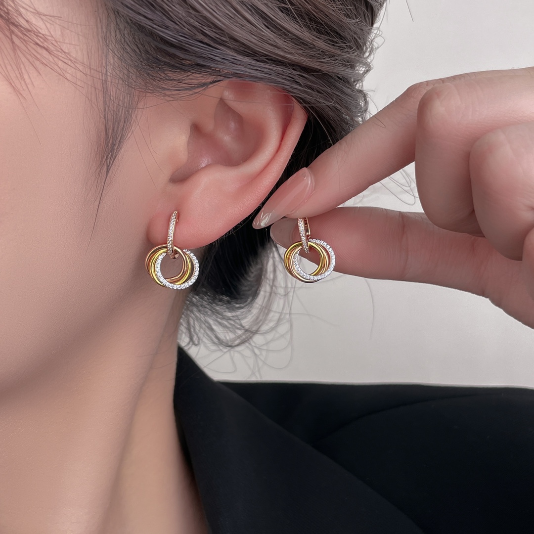 Cartier Trinity tricolor ring diamond earrings