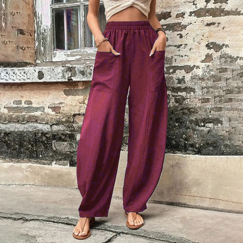 Solid Pocket Loose Casual Pants