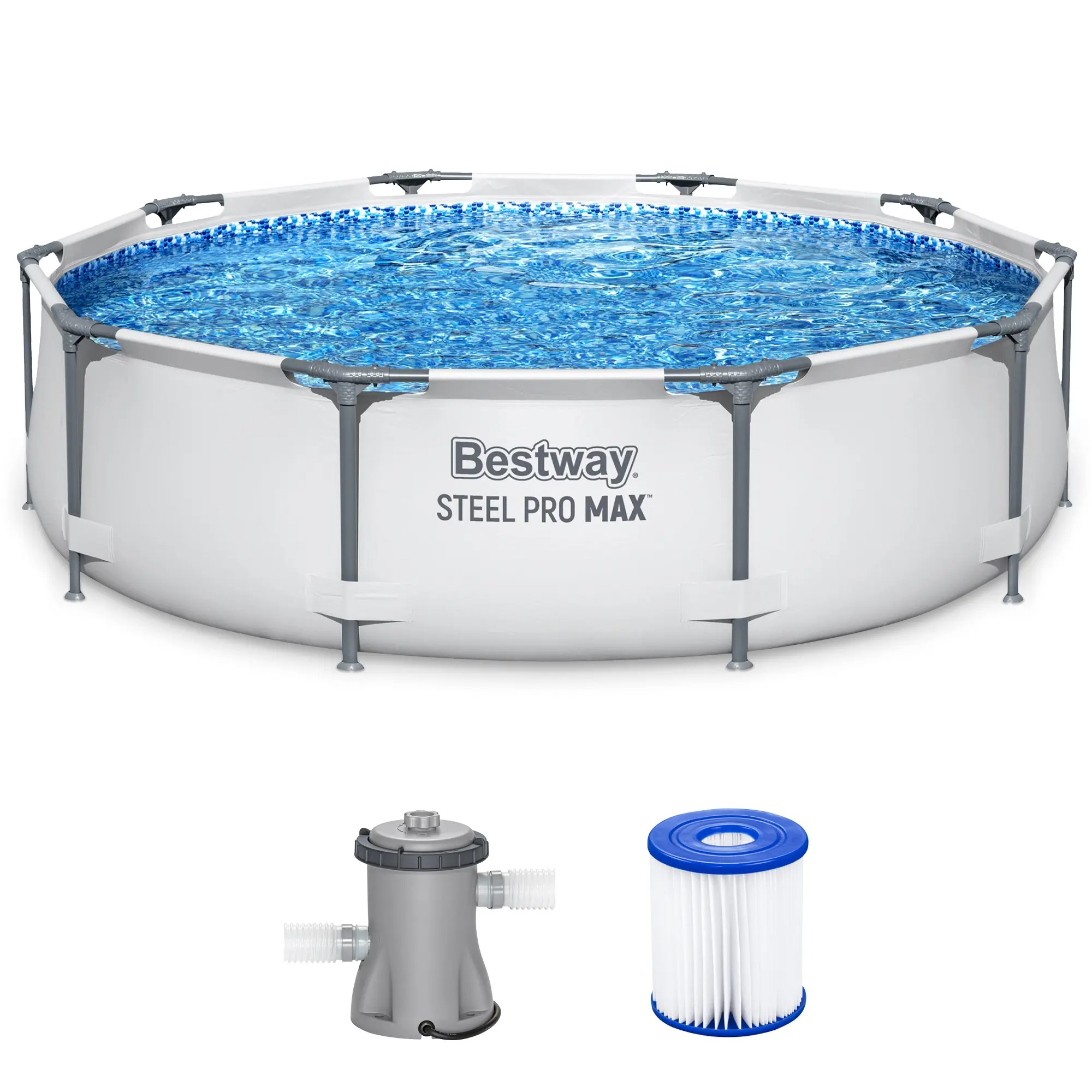 Bestway Steel Pro MAX Round Above Ground Outdoor Swimming Pool with Pump 30-42 Inch Deep