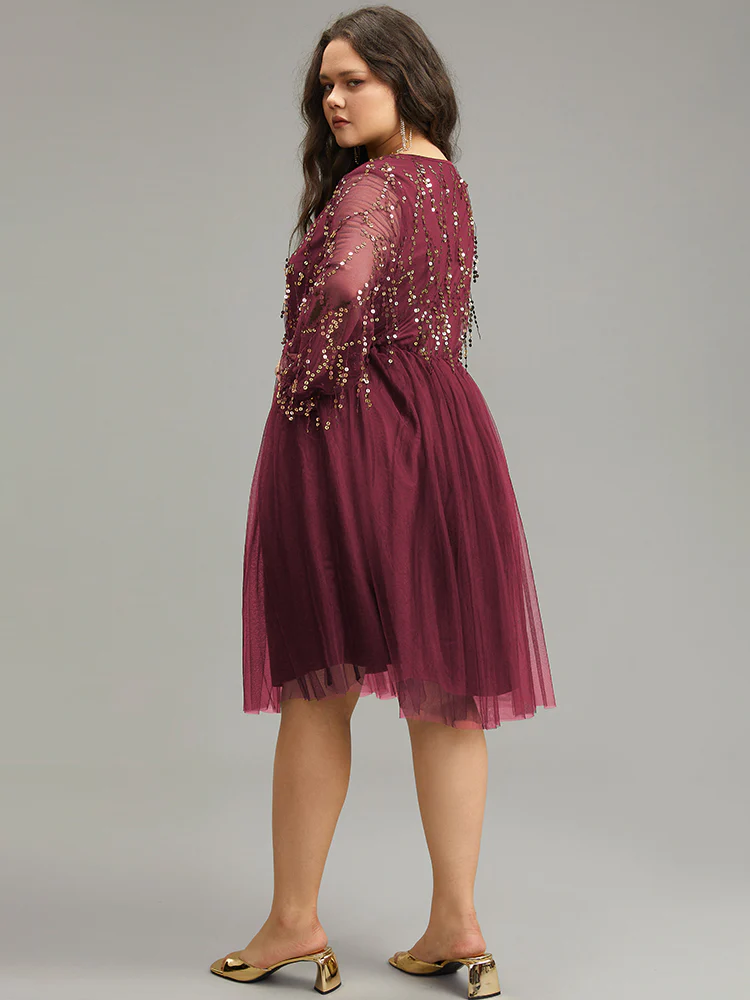 Sequin Mesh Patchwork Tassel Dress