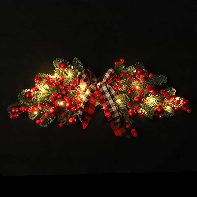🎄Christmas promotion🔥Pre-installed red fruit door wreath with lights, urn filler with real feel