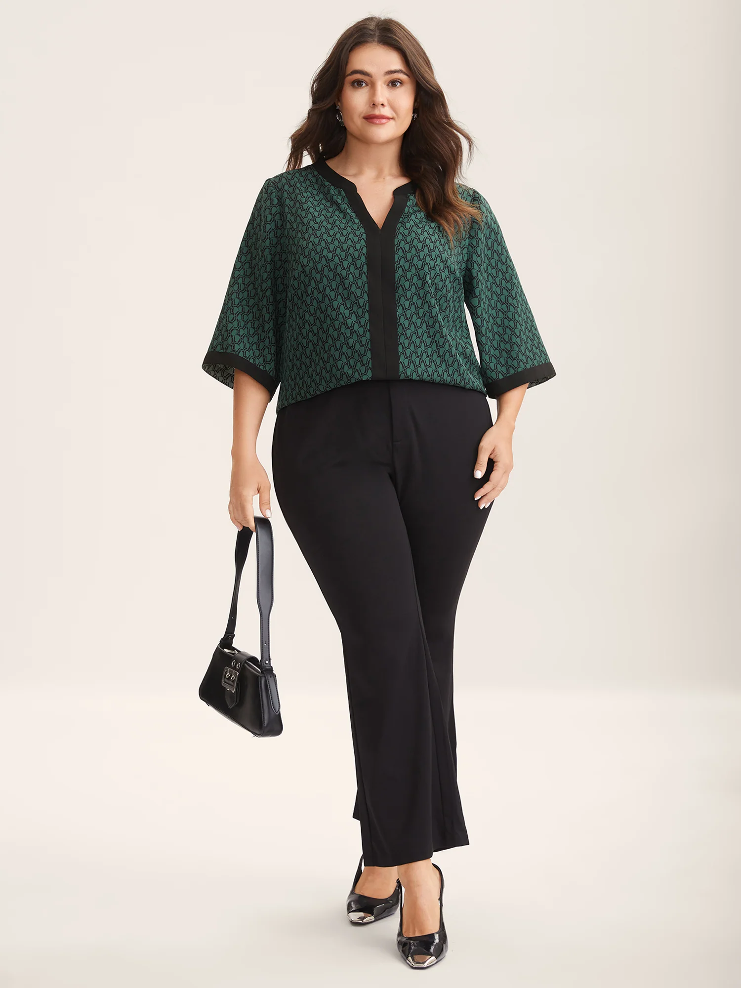 Geometric Print Color Contrast Blouse