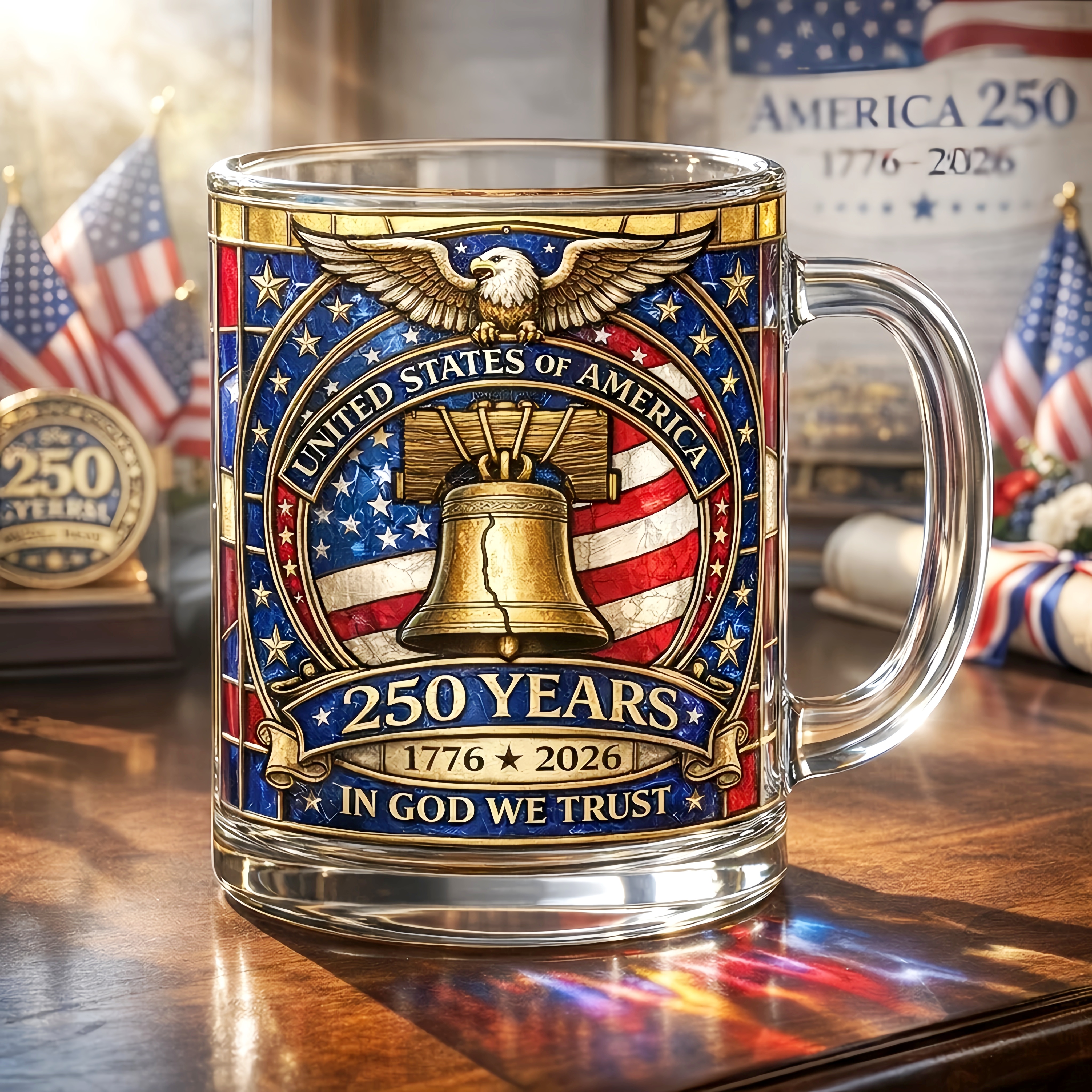 United States 250th Anniversary Commemorative Stained Glass Mug