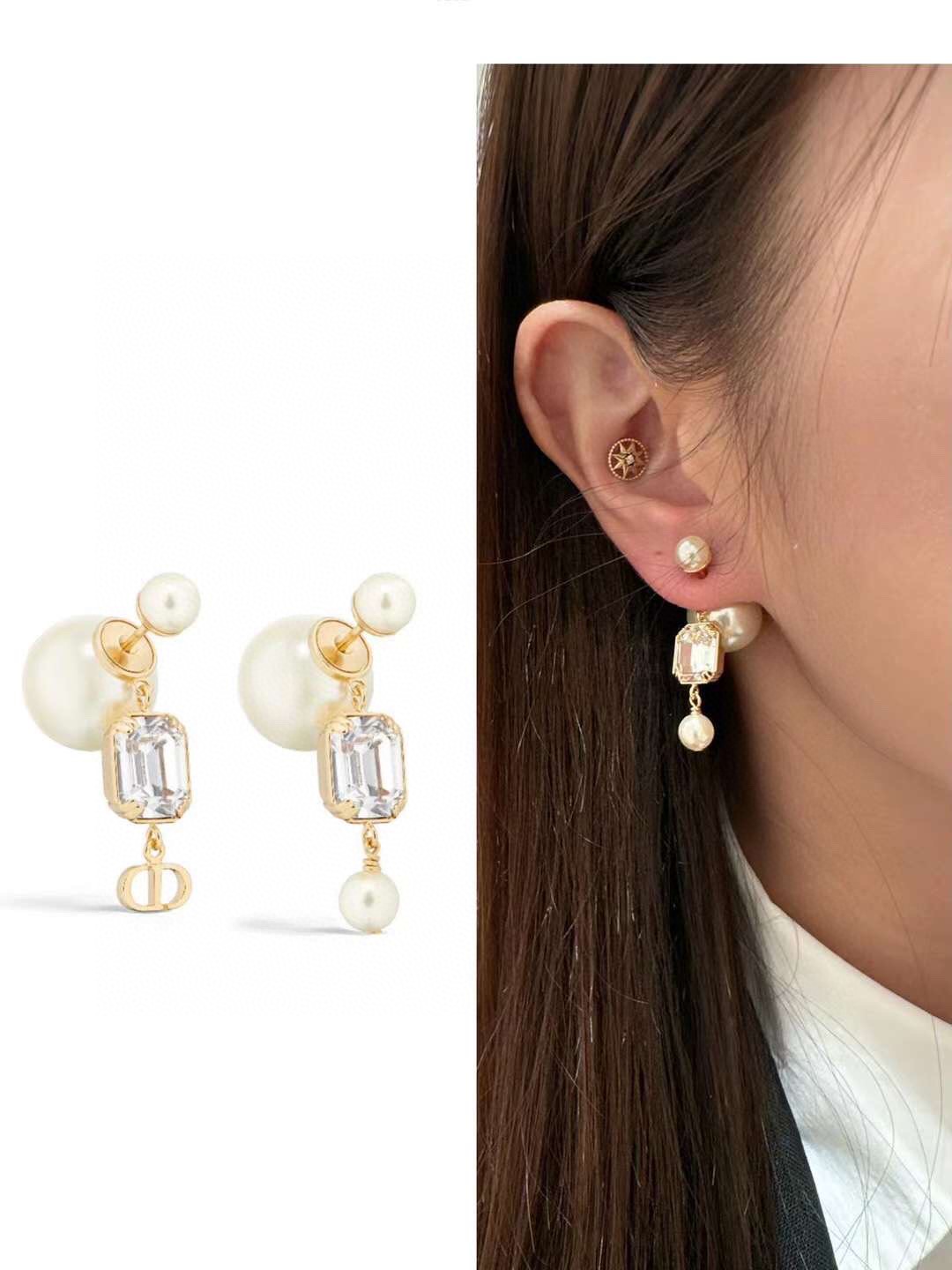 Dior Large and small pearls and diamond earrings