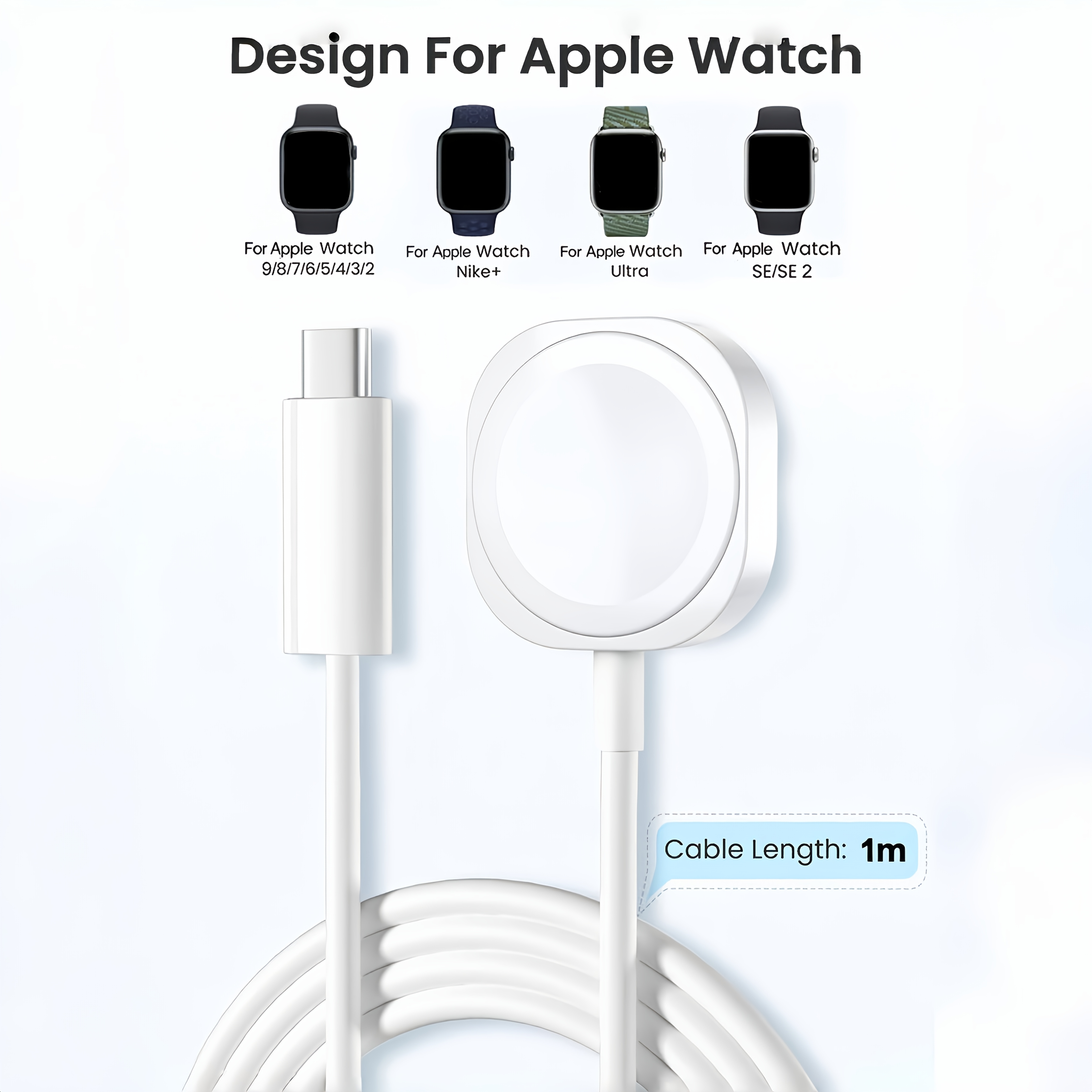 Magnetic Wireless Charger for Apple Watch - Fast Charging USB Cable, Compact and Efficient, Compatible with iWatch Series Ultra, SE, 1-10 - Sleek White Portable Design