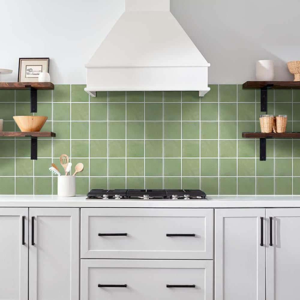 3D Sage Green Ceramic Square Peel and Stick Wall Tile