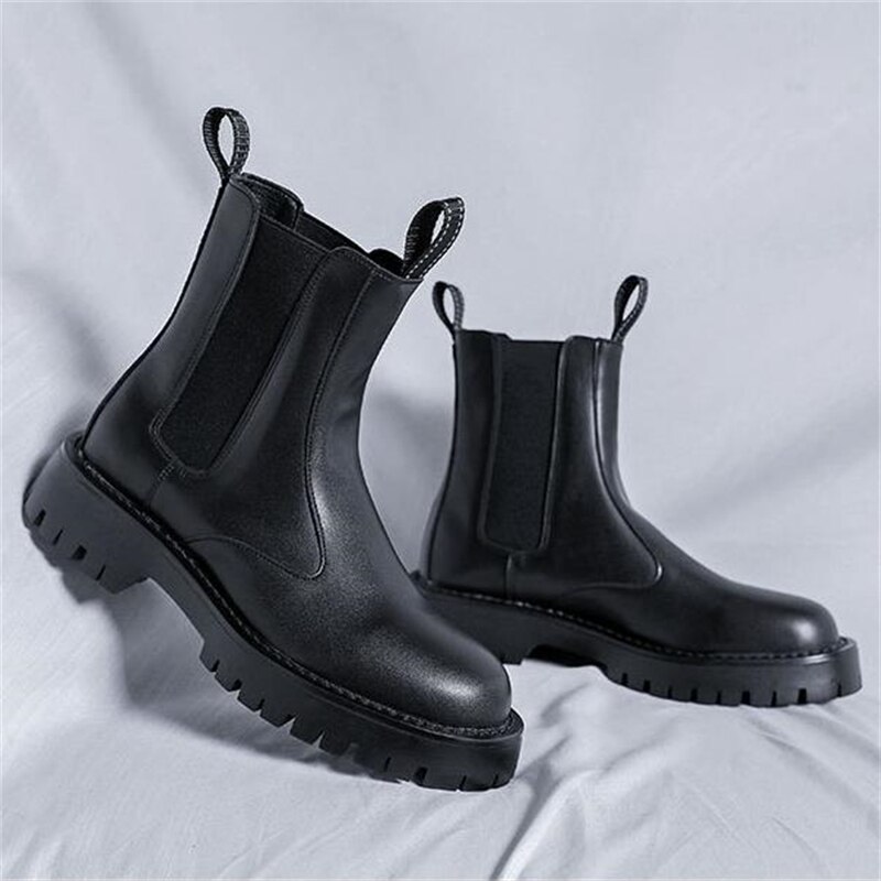 Male Thick Bottom Motorcycle Boots Spring Mens Chunky Casual Shoes