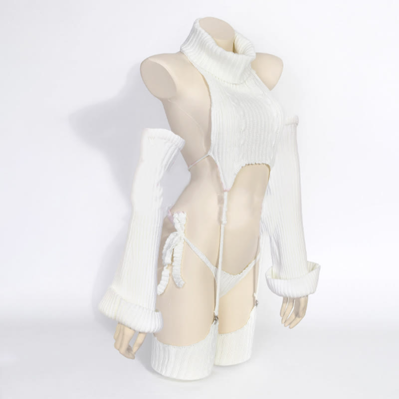 Hollow Out Backless Sweater Lingerie Set