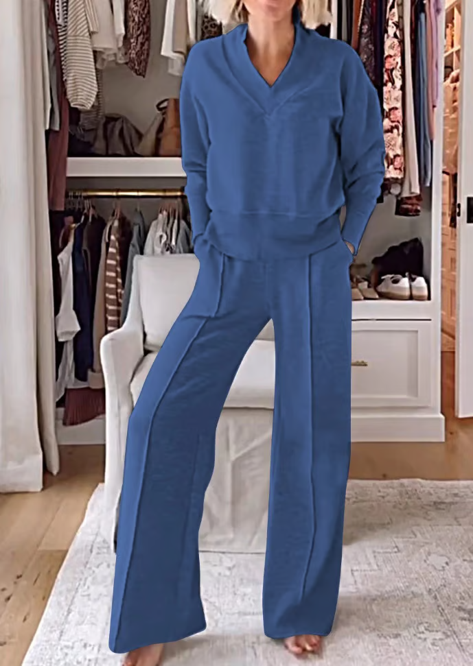 ⏰LAST DAY SAVE 49%💥Women's Solid Color V-neck Top & Pants Two-piece Set