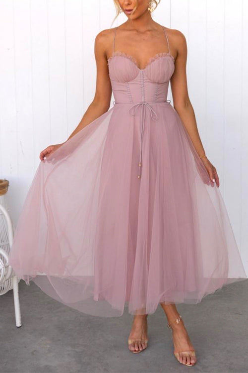 Heididress Backless Tie Waist Mesh Swing Maxi Cami Dress