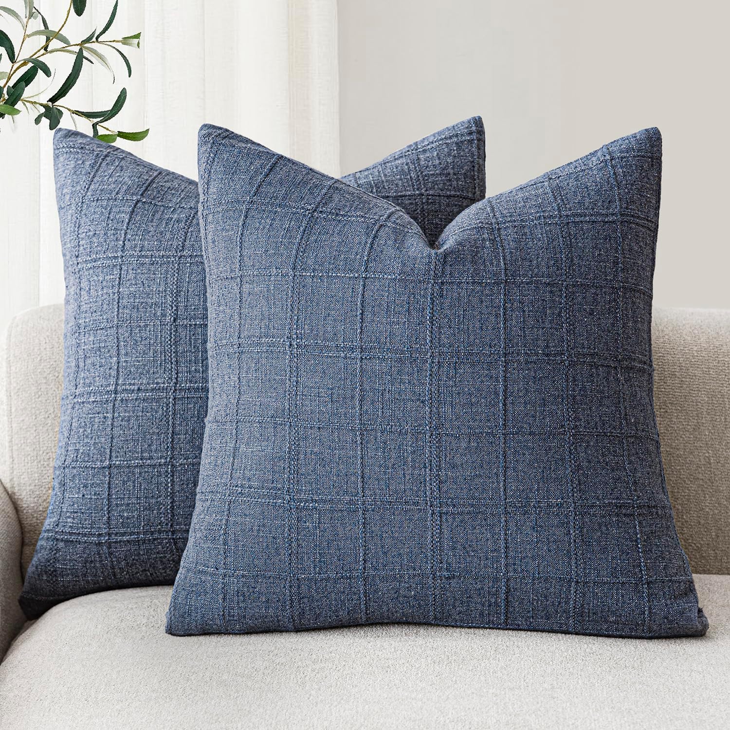 ON SALE🔥Set of 2 Decorative Linen Check Throw Pillow Covers