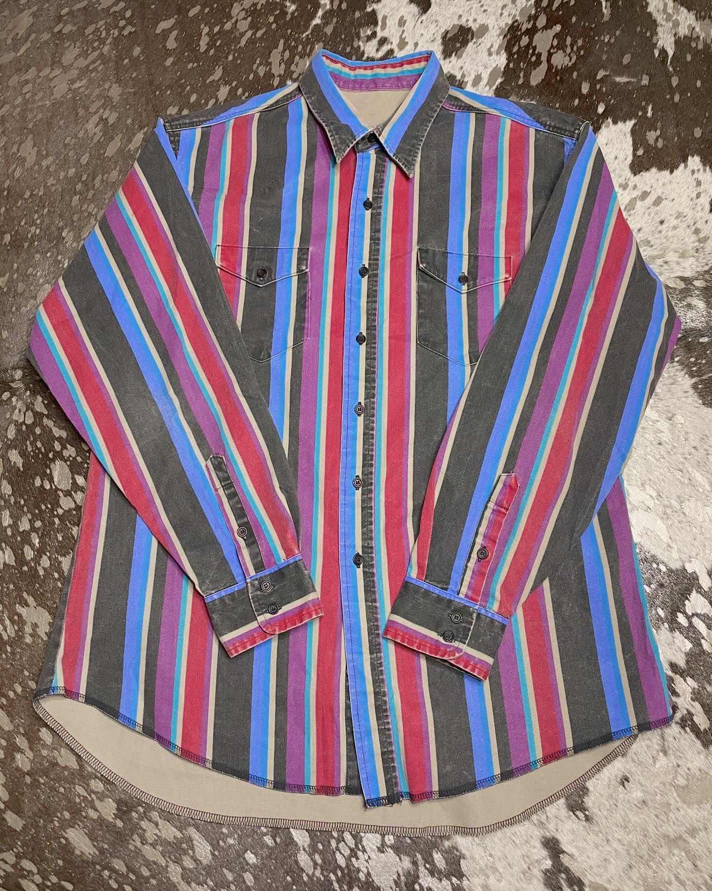 Men's Casual Vintage Blue Striped Long Sleeve Shirt