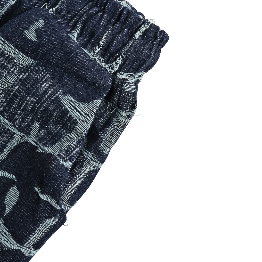 Fendi 24ss checkered FF linen fringe denim shorts