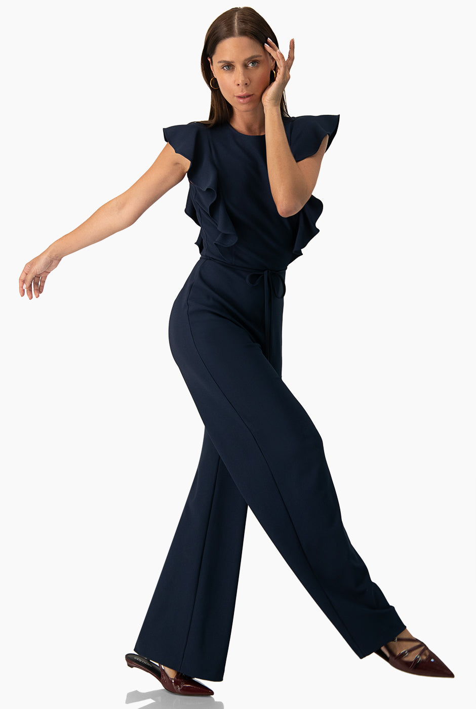 Jumpsuit amplio manga volantes