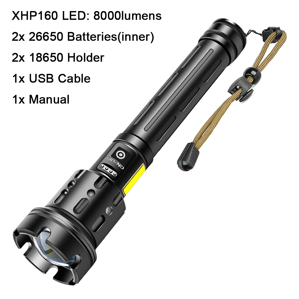 1000 Meters USB Rechargeable LED Flashlight Zoomable Red SOS Floodlight With Power Bank Torch Light