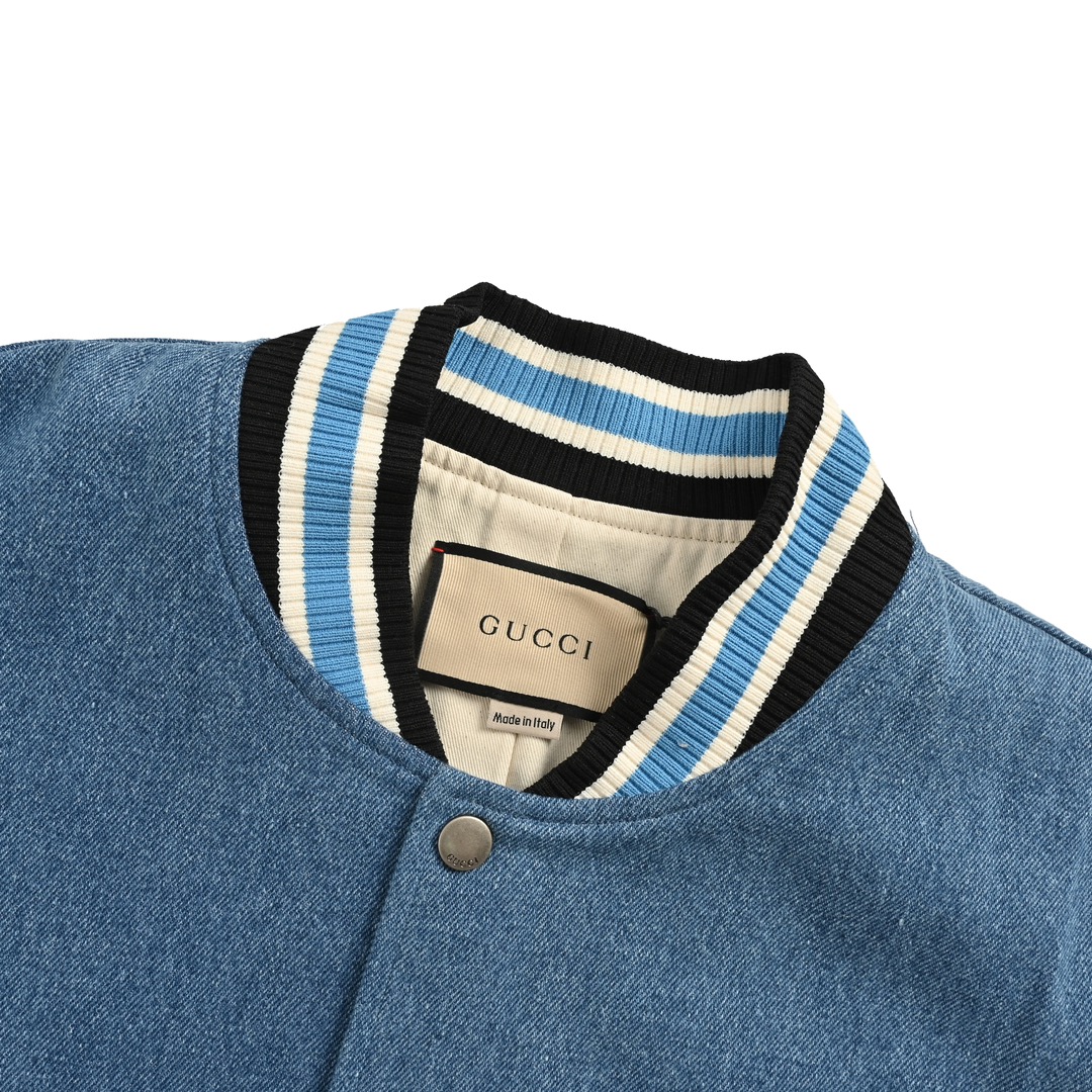 Gucci 24Fw cherry embroidered denim patchwork jacket