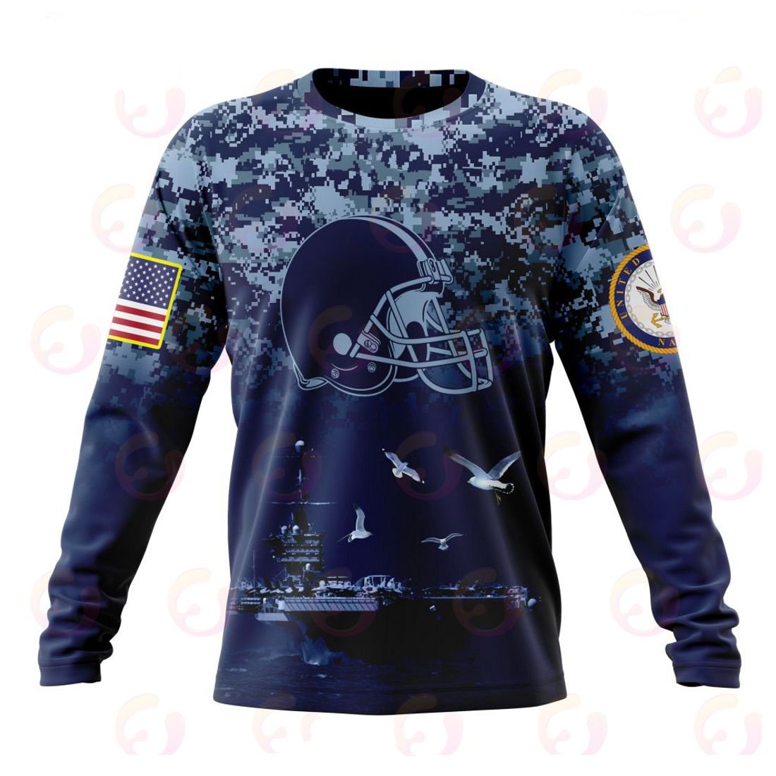 CLEVELAND BROWNS 3D HOODIE HONOR US NAVY VETERANS