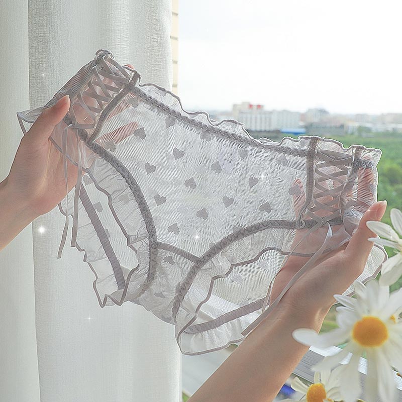 Love Heart Lace Up Mesh Panty