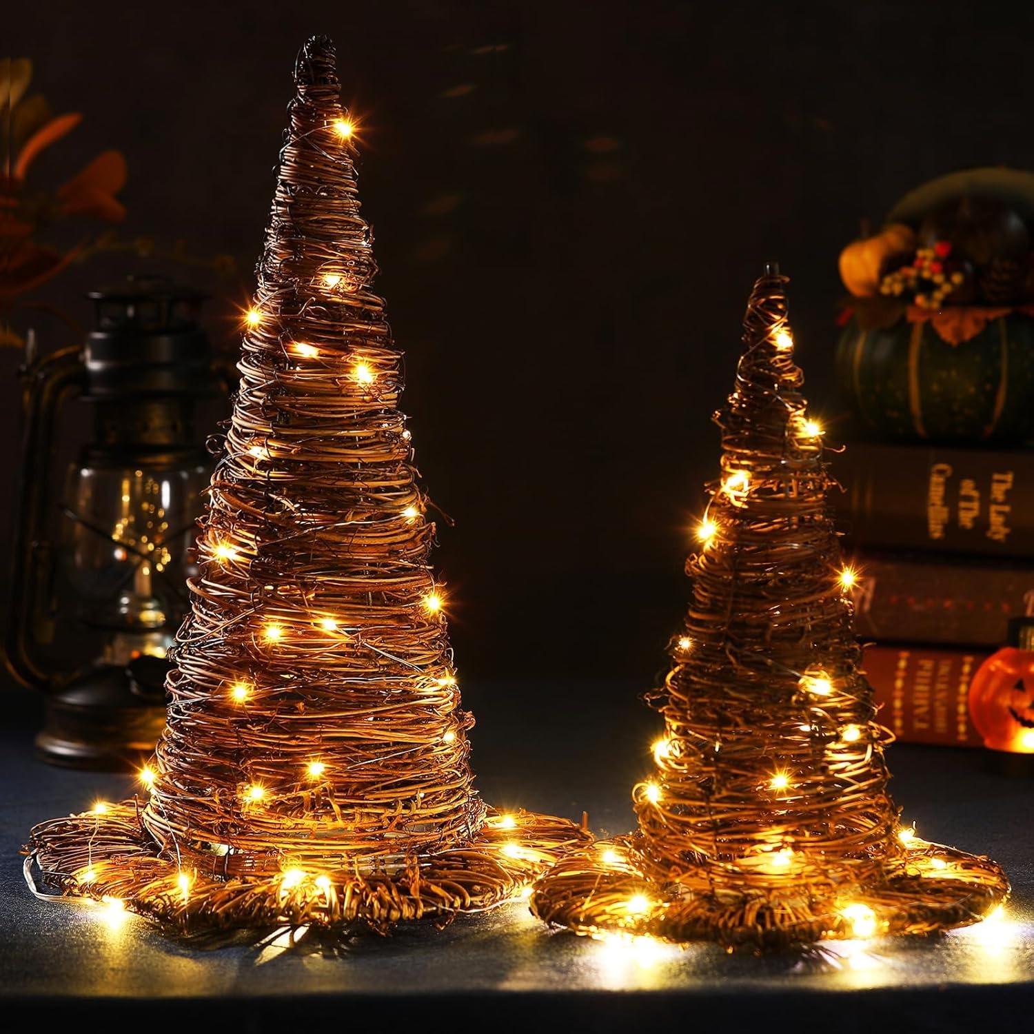 ✨Flash Sale✨Rattan Witch Hat Decor with String Lights