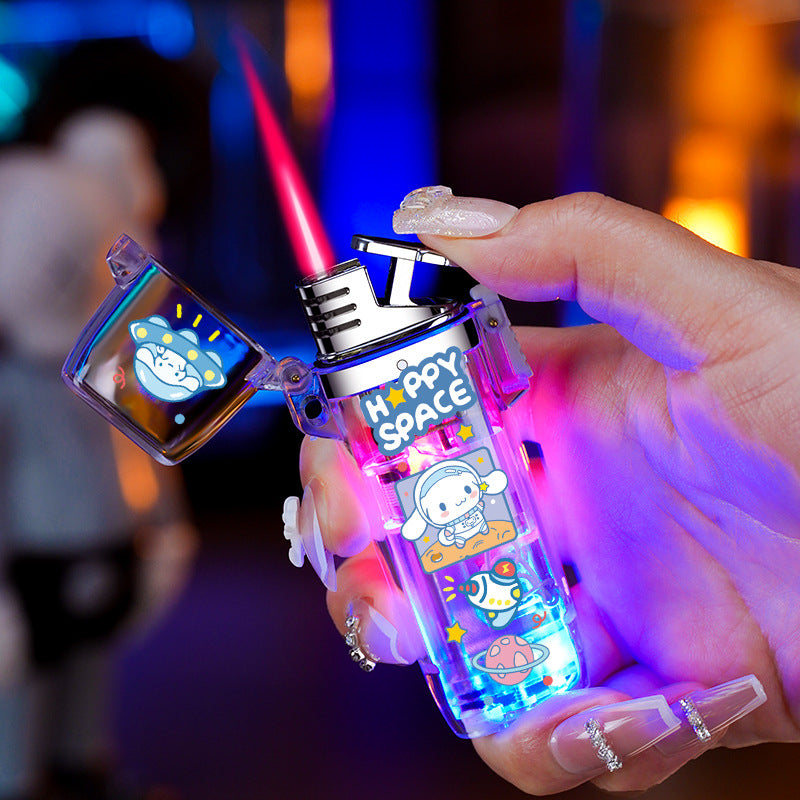 Sanrio cute luminous cartoon lighter, pink flame refillable windproof lighter