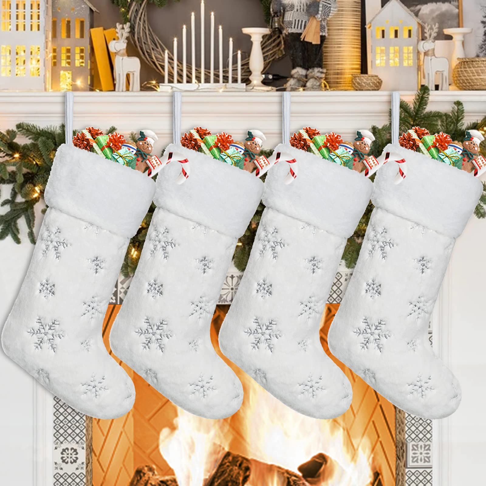 🧦🧦4 Pieces - Deluxe Cream White Faux Fur Christmas Stockings