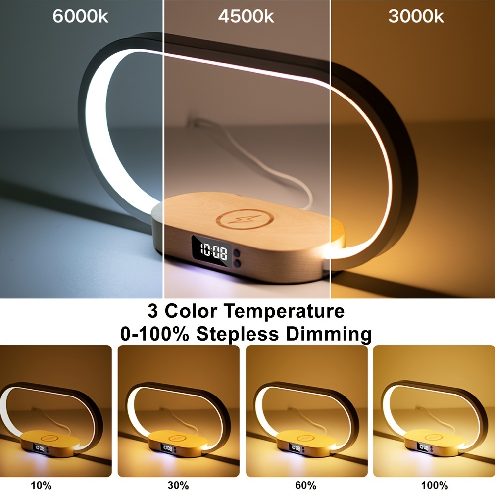 LED Desk Lamp Table Lamp Multifunctional Desk Lamp, Lamp With USB Port Charging, Wireless Charger, Night Light For Bedroom, Nightstand Lamp With Clock