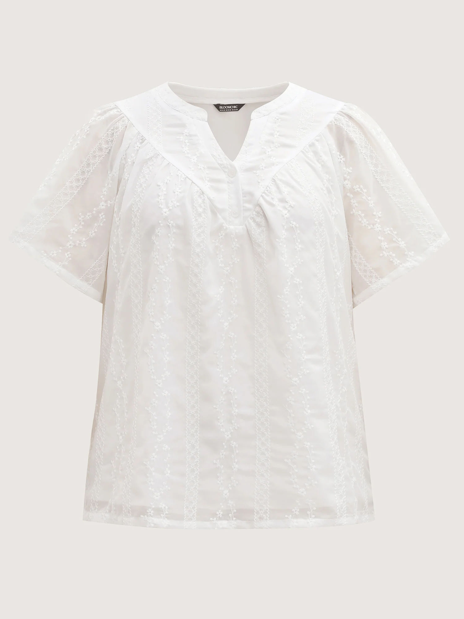 Embroidered Notched Collar Sheer Blouse
