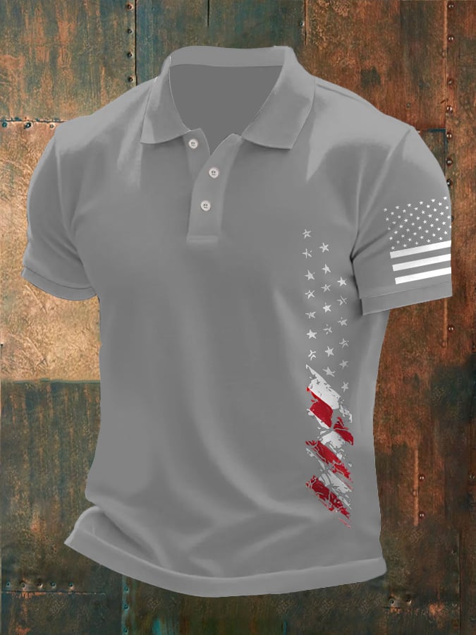 Men'S American Flag Print Polo Shirt