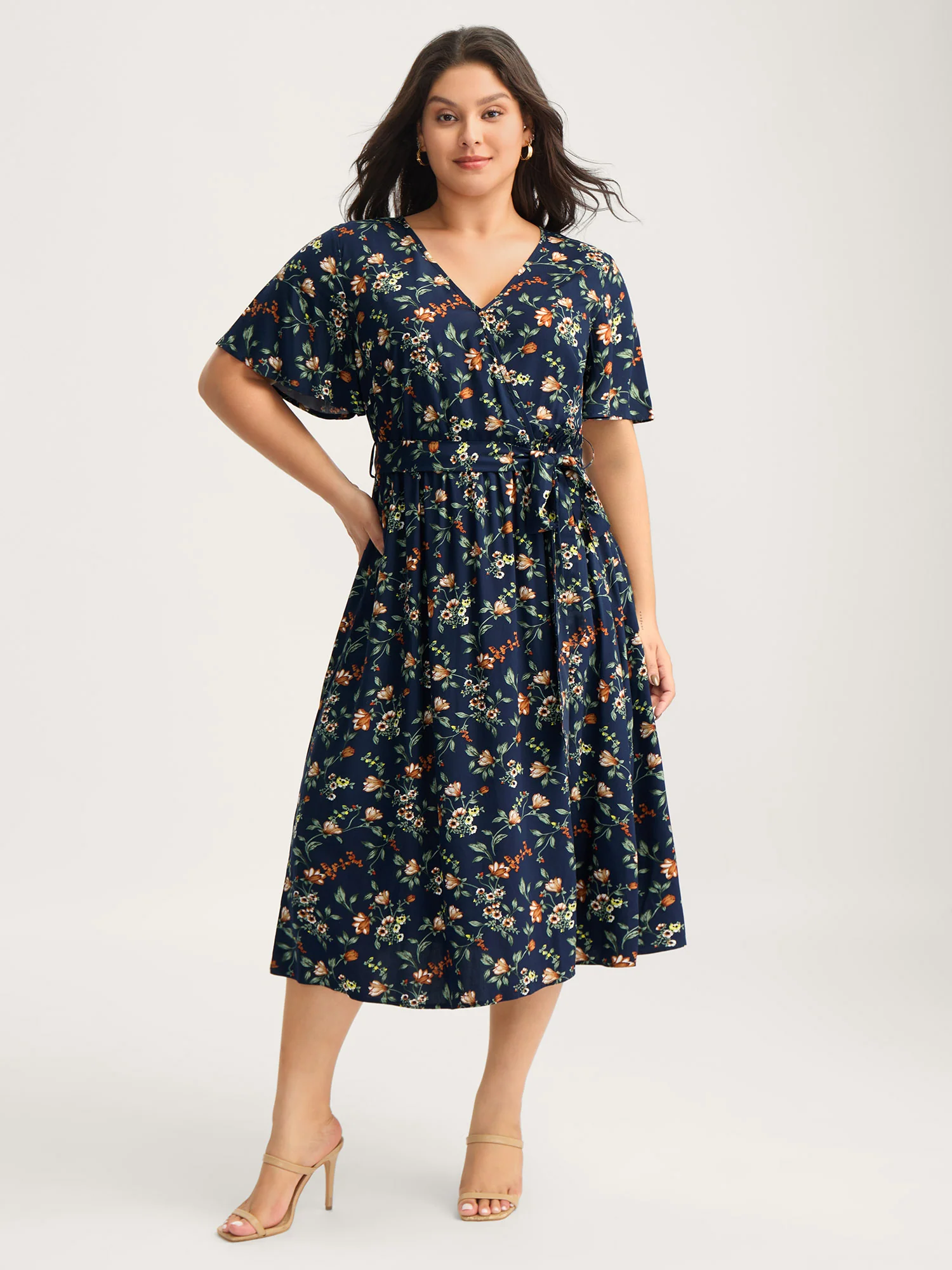 Rayon Floral Side-Tie Stretchy Midi Dress