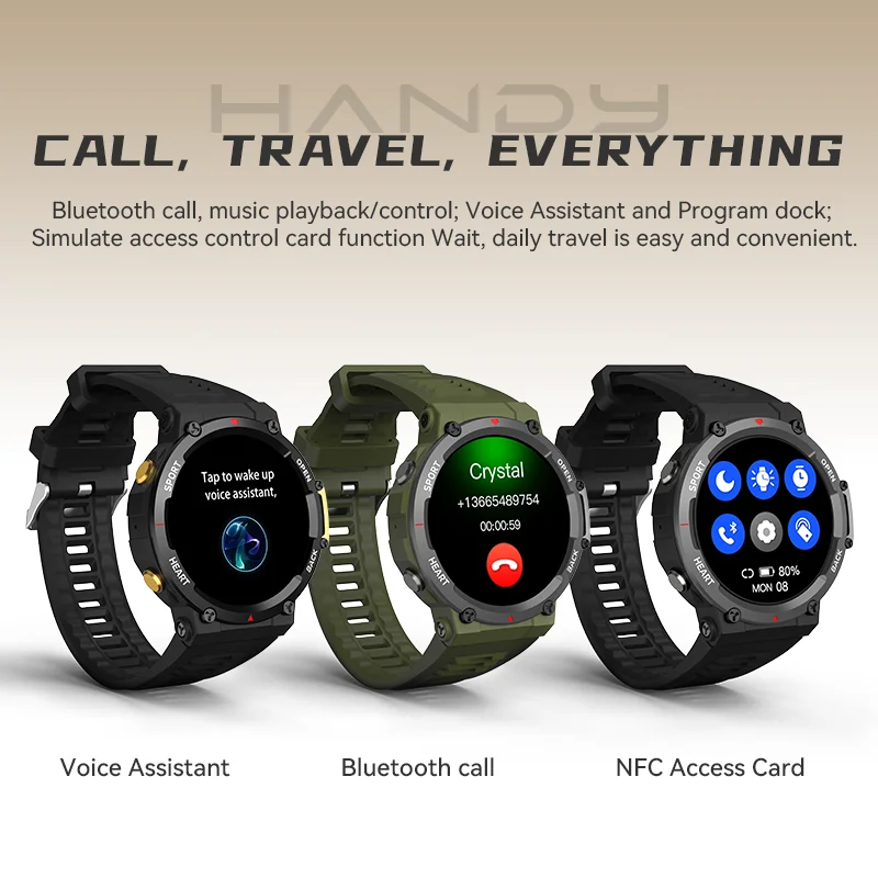 2024 New outdoor HD Bluetooth call men's smartwatch 1.48inch full screen touch heart rate and blood pressure monitoring + box