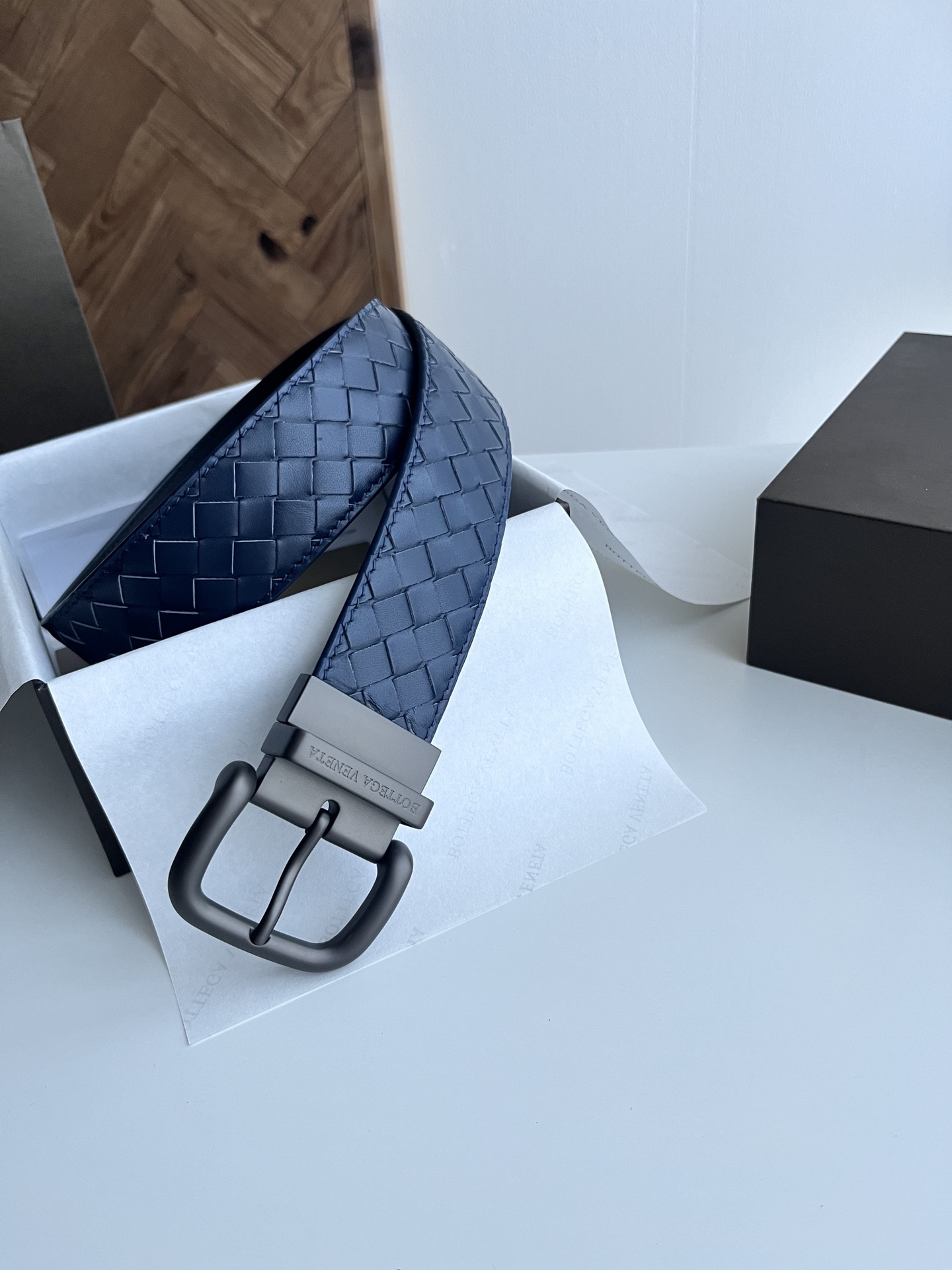 Bottega Veneta intreccio woven cowhide double-sided belt width 4.0cm