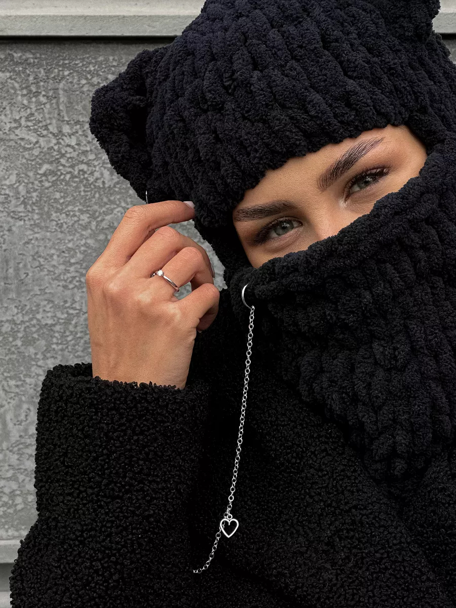 💖 Valentine's Day Sale 49% OFF 💖 Plush Chunky Knit Balaclava with Ears(Including Chain & Pendant)