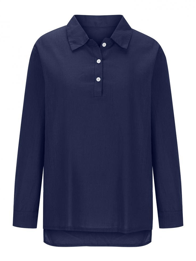 Ladies Lapel Long Sleeve Loose Design Button Casual Shirt