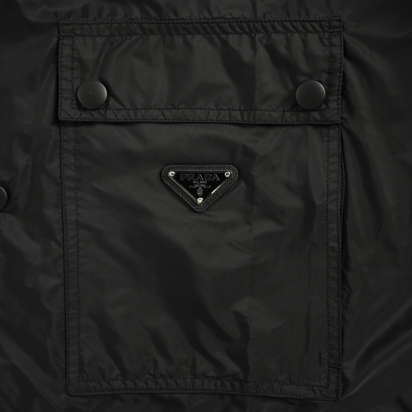 Prada 25Fw flap pocket concealed button recycled nylon stand collar jacket