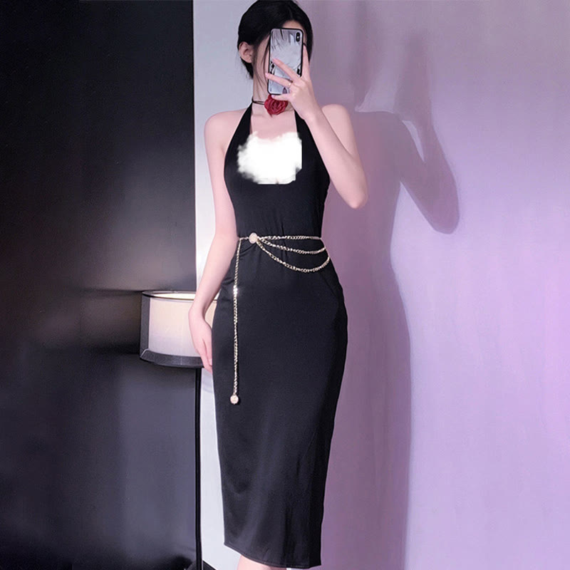 Lace-up Backless Slit Lingerie Dress