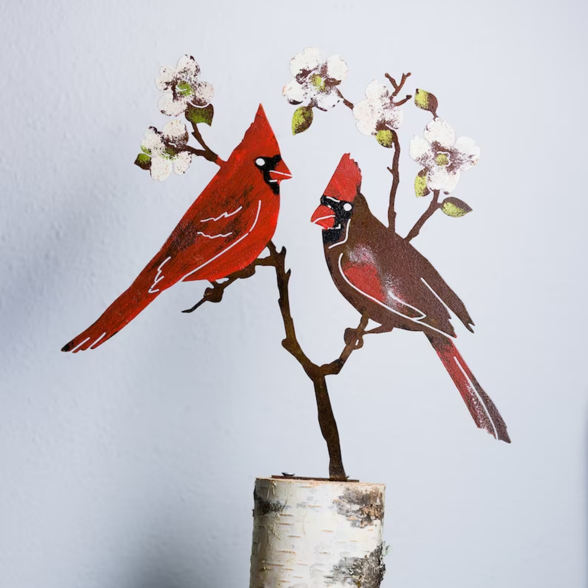 Hand painted metal bird metal garden art decoration on spring willow garden stake