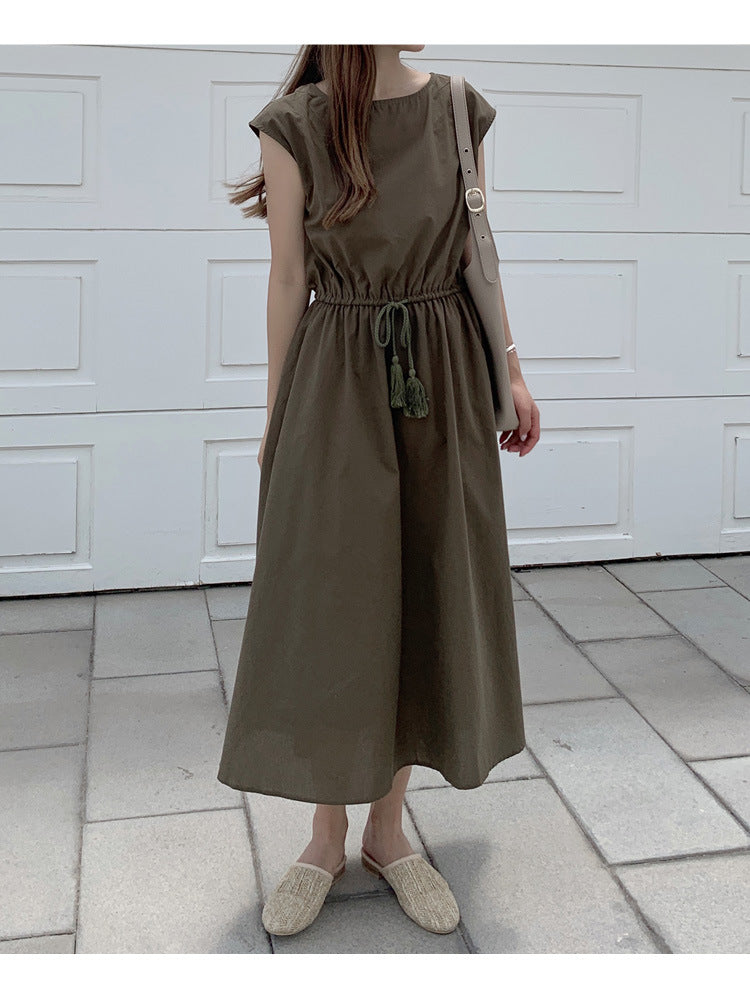 Retro Dress Women Summer Gentle Elegant Can Waist Trimming Loose plus Size Cotton Linen Large Swing Dress