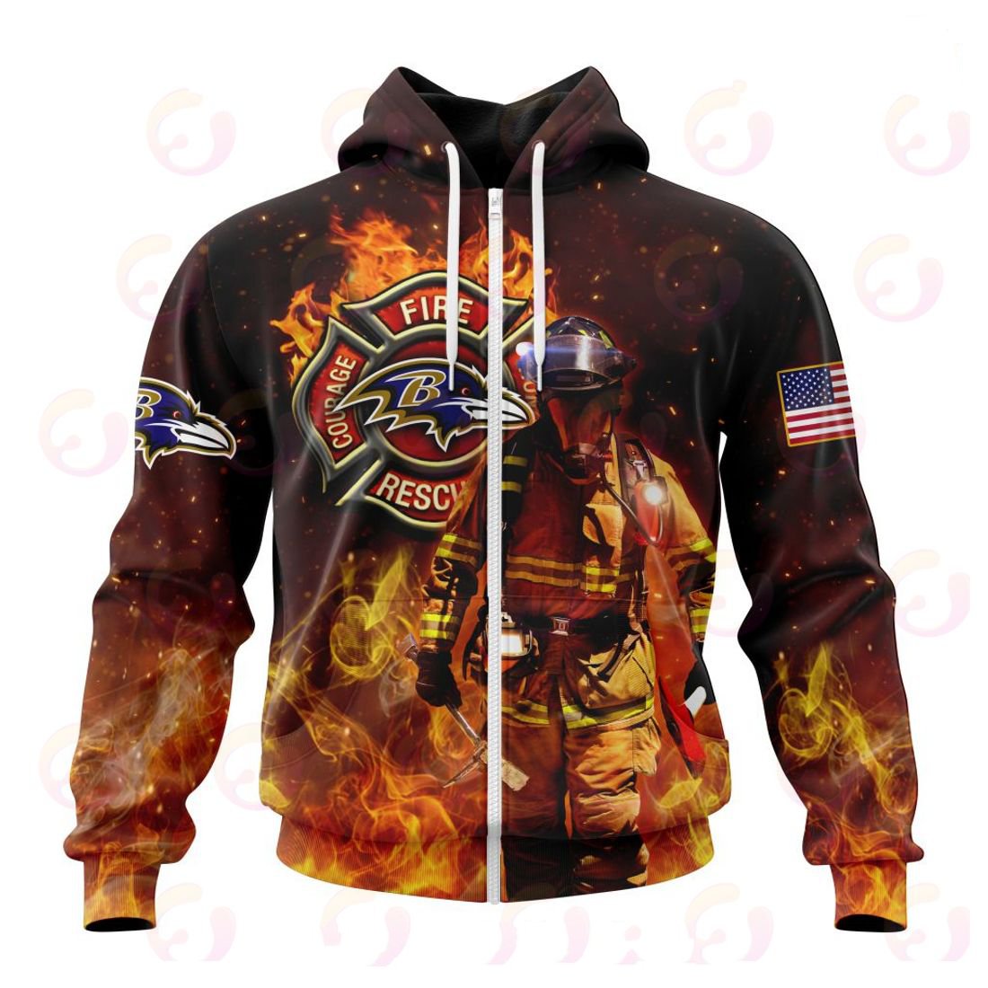 BALTIMORE RAVENS HONOR FIREFIGHTERS – FIRST RESPONDERS 3D HOODIE
