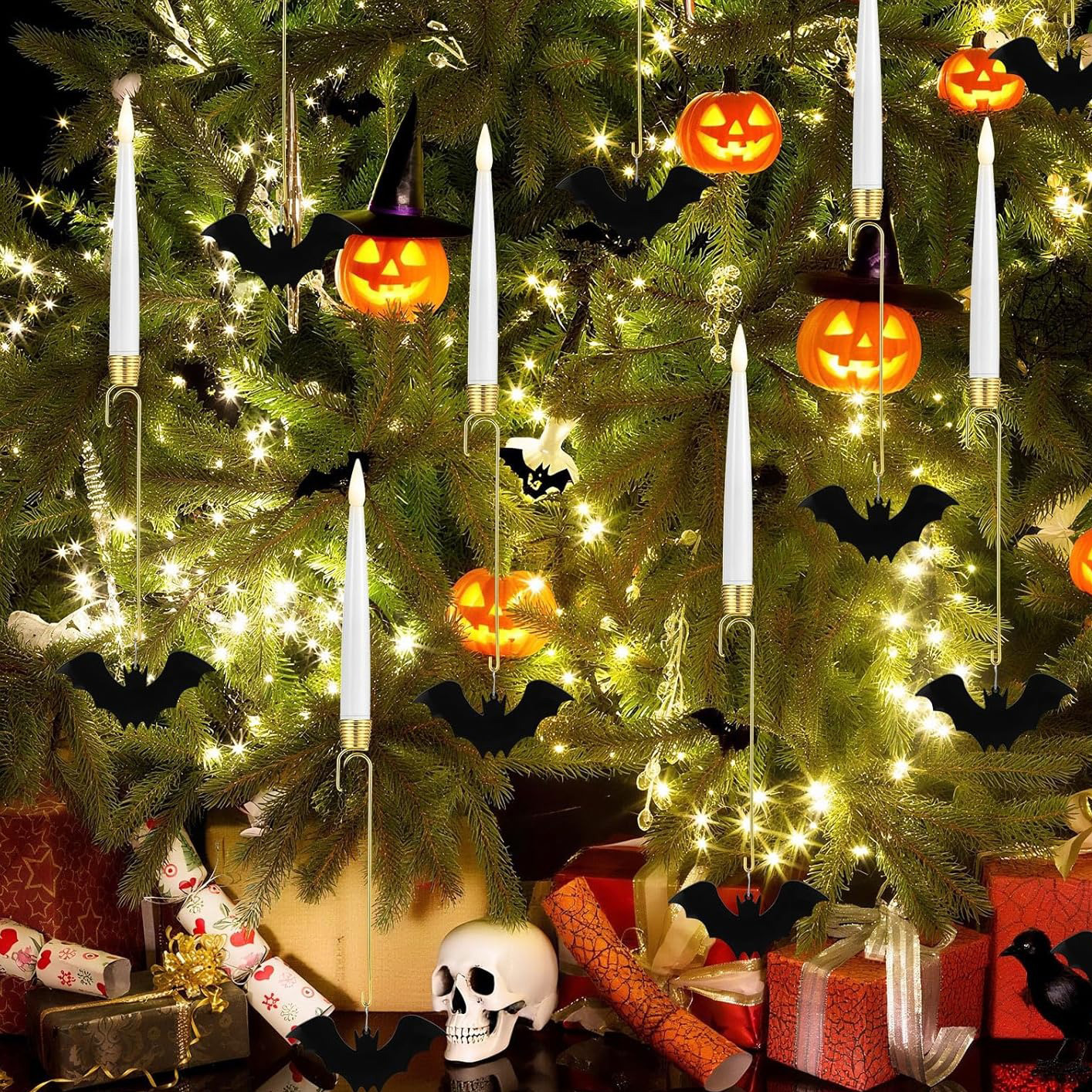 ⚡LAST DAY 50% OFF⚡Halloween Christmas Tree LED Candles with Bat Hook