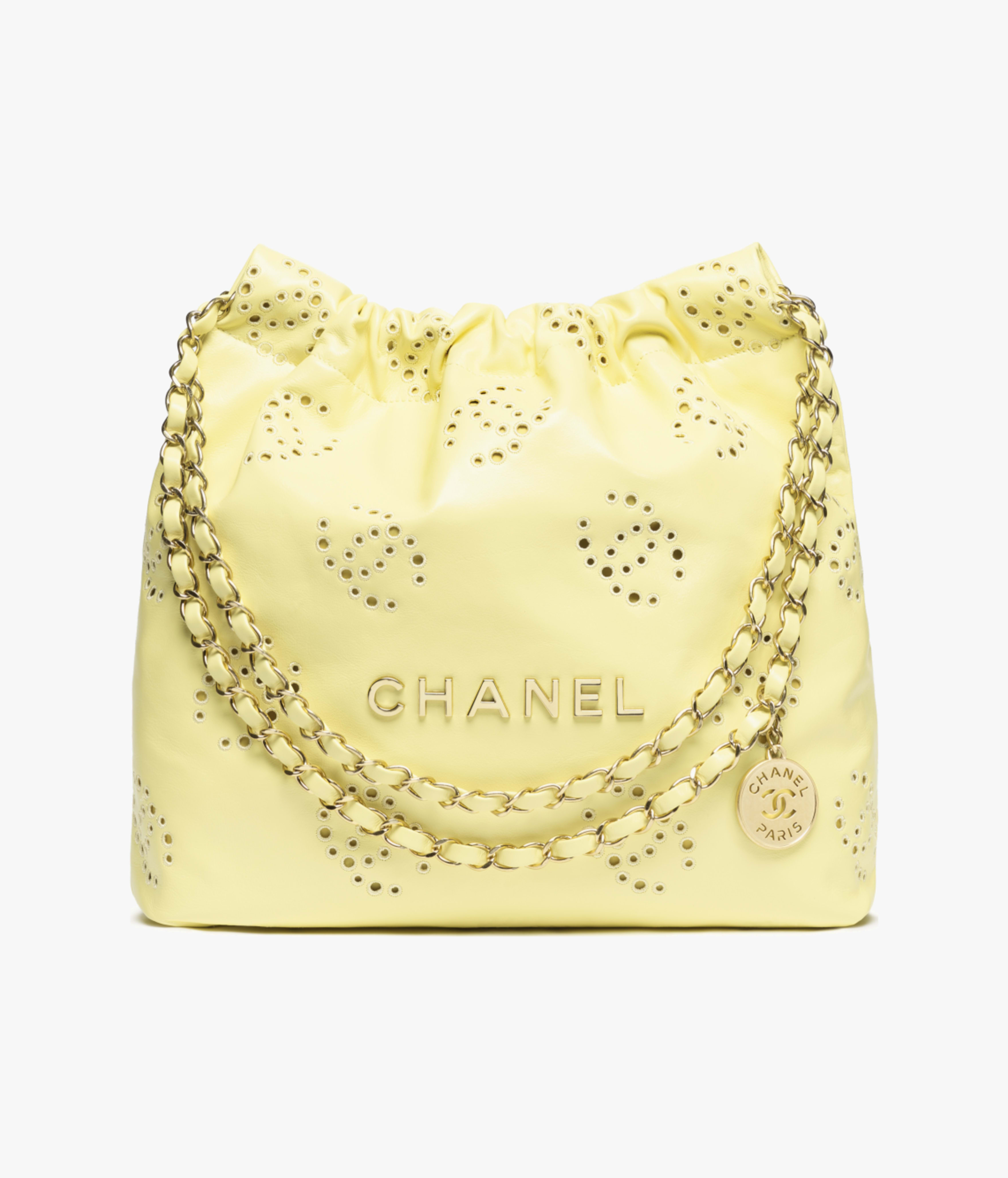 CHANEL 22 Small Handbag Shiny Calfskin & Gold-Tone Metal Light Yellow AS3260-B19648-NAAUK