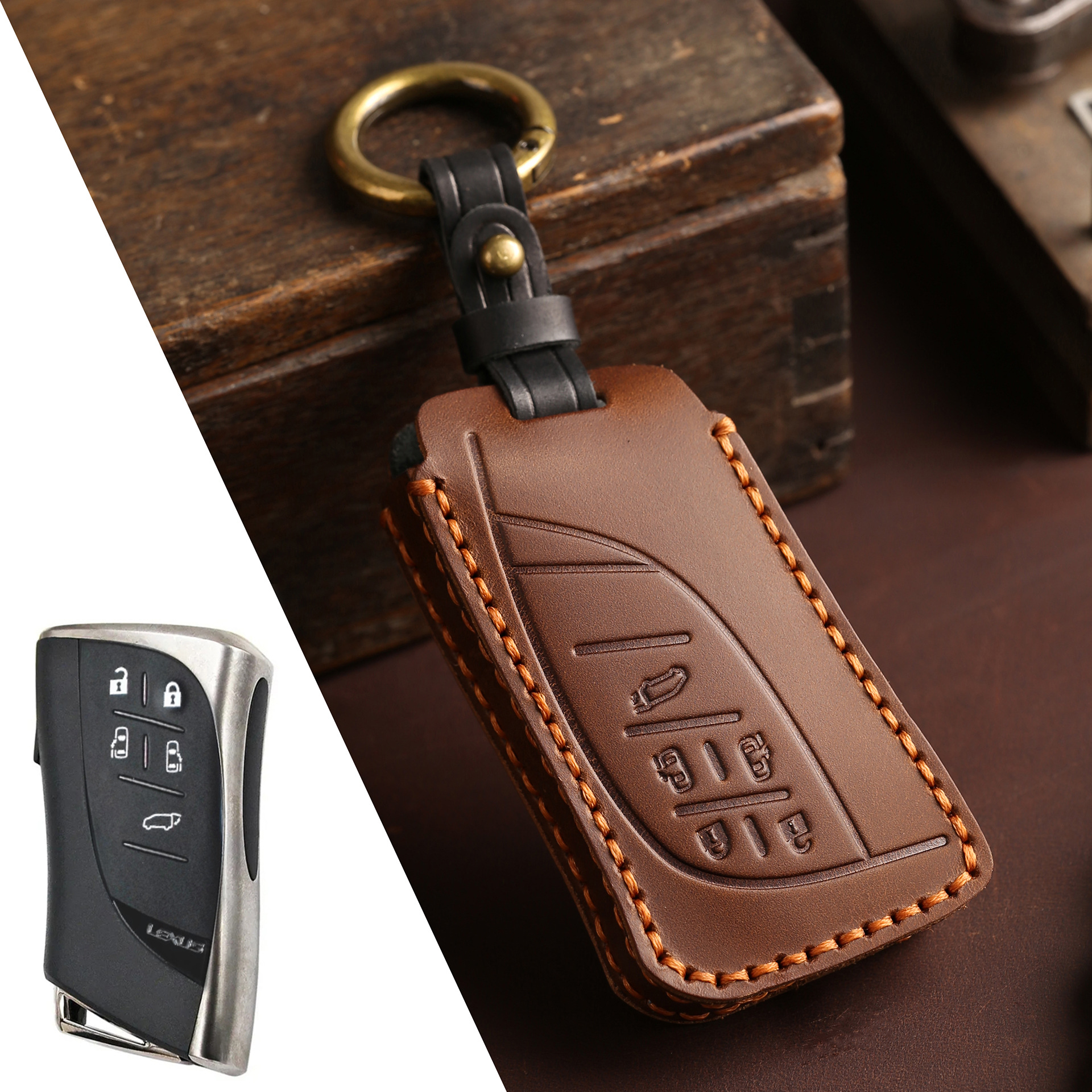 Buttons Genuine Leather Car Key