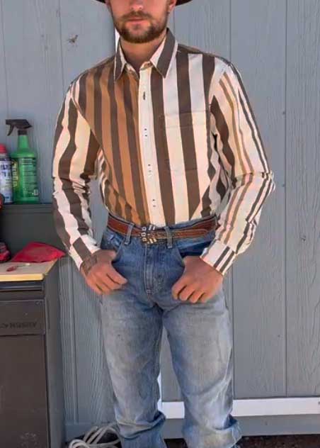 Men's Casual Vintage Orange Striped Long Sleeve Shirt