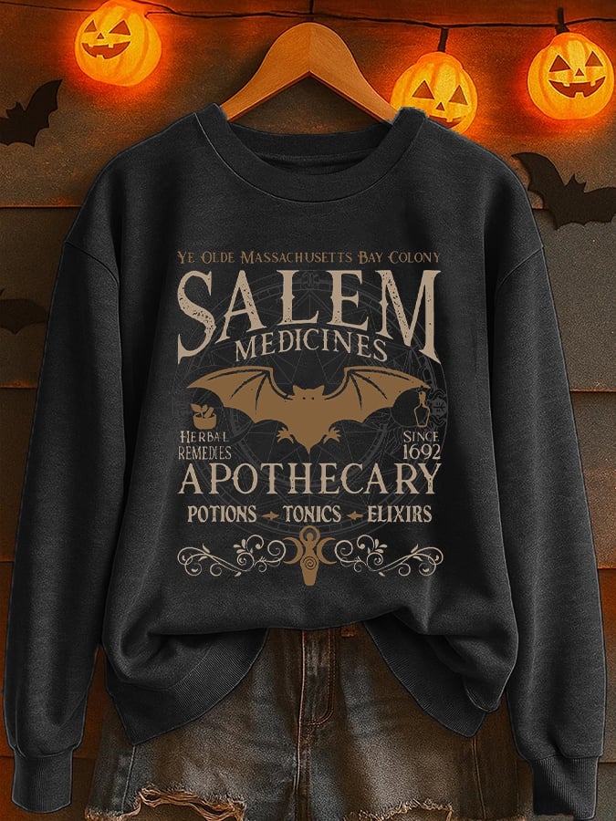 🔥Buy 3 Get 10% Off🔥Women'S Casual Halloween Salem Apothecary Print Sweatshirt