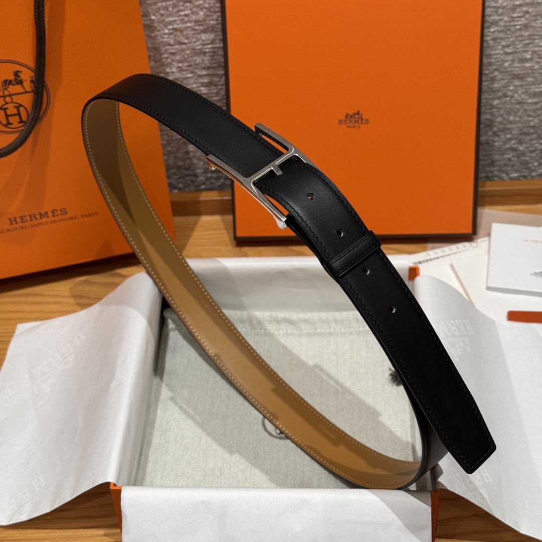 Hermès Top Grain Leather Double-Sided Pin Buckle Belt 3.2cm Width