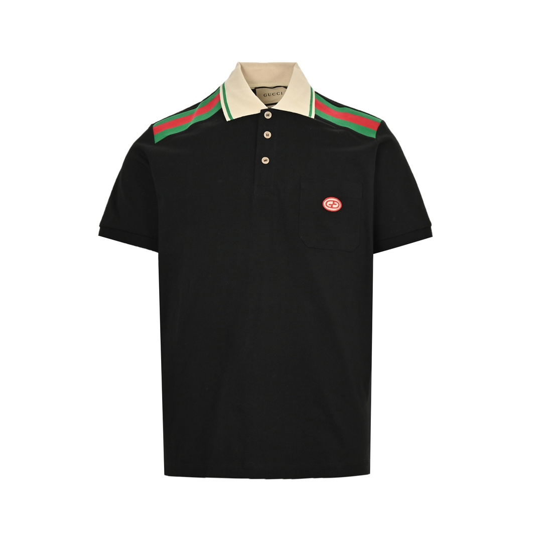 Gucci 24ss shoulder red and green ribbon Polo short sleeve