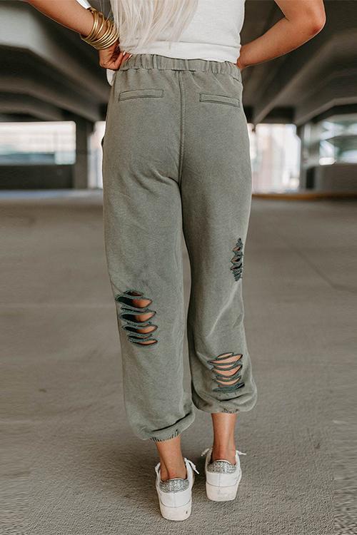 Heididress Tie Waist Ripped Cut Out Joggers with Pockets