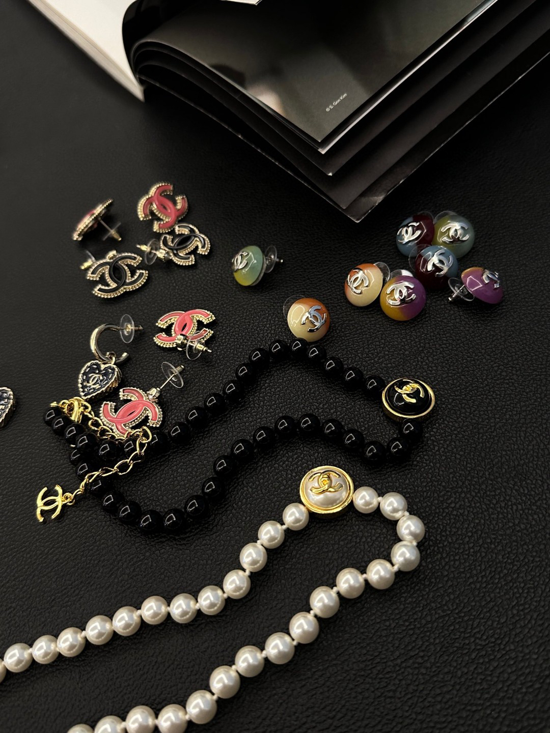 Chanel Pearl Double C Necklace Black and White