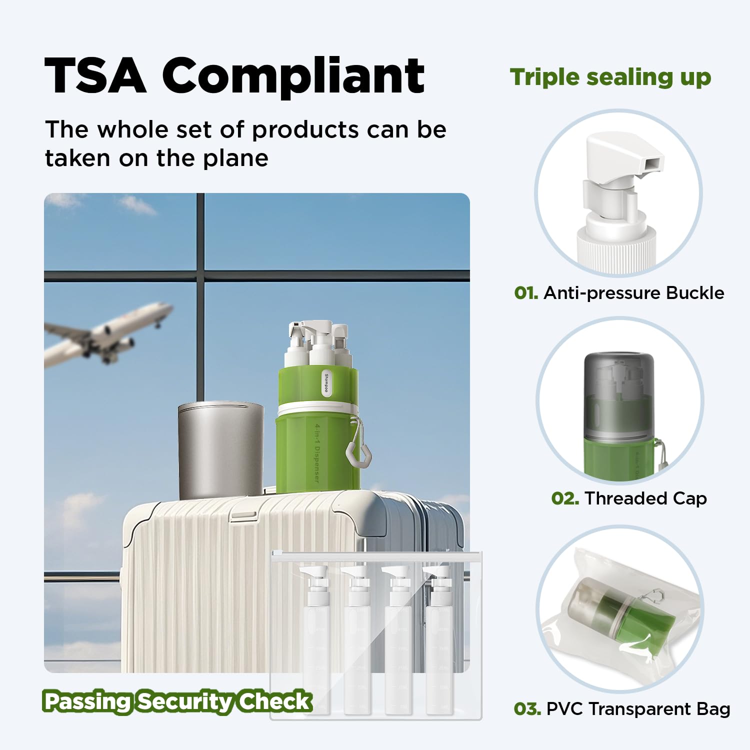 🔥ON SALE🔥TSA Approved Travel Bottles for Toiletries with Suction Cups