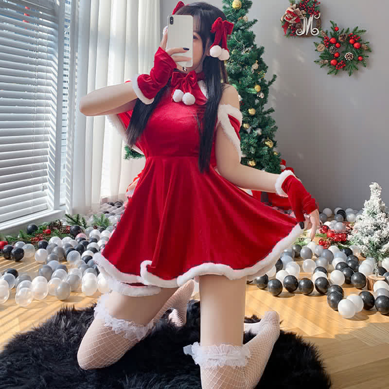 Bow Knot Ruffled Halter Christmas Dress Lingerie